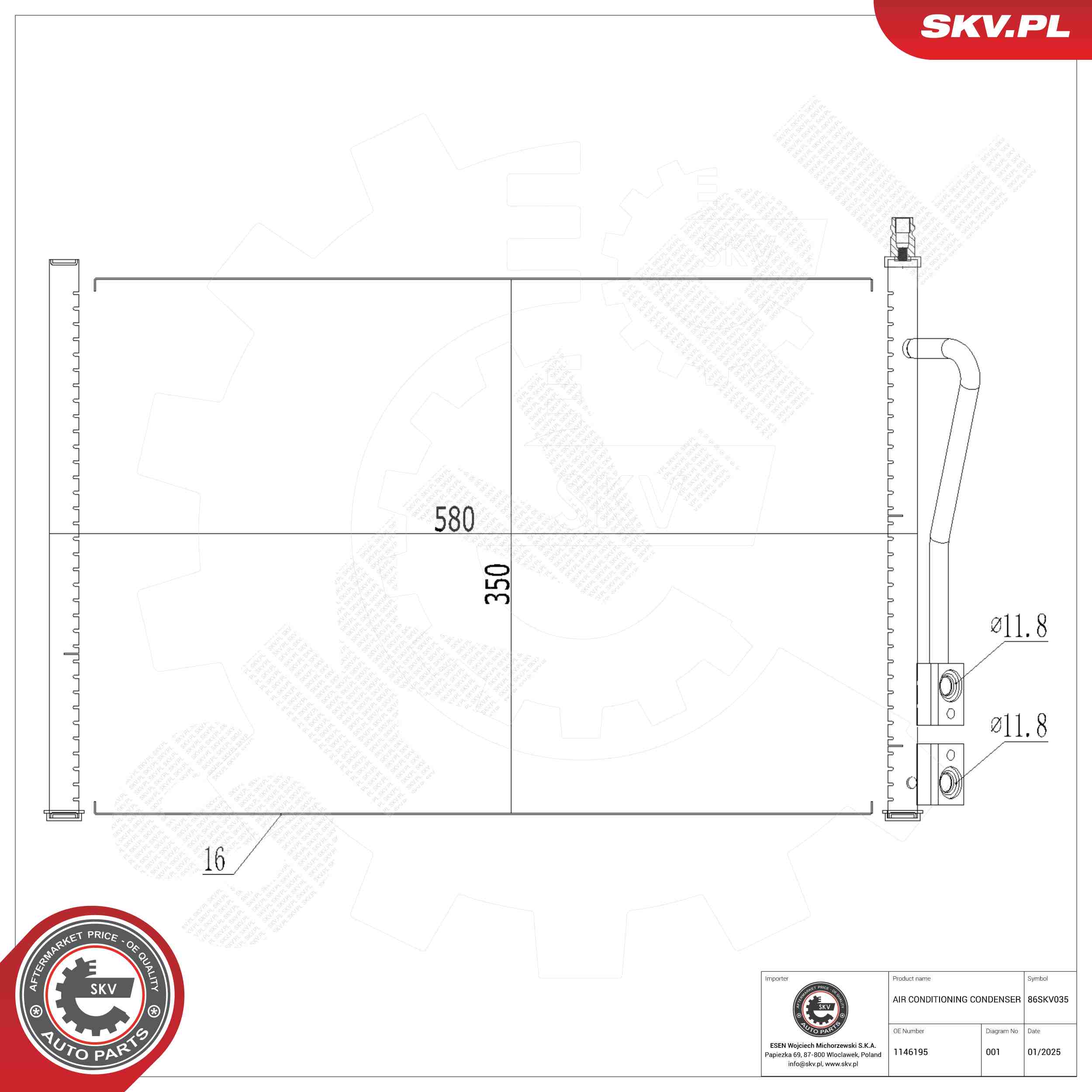 ESEN SKV Kondensor, klimaanlæg 86skv035 for FORD MAZDA