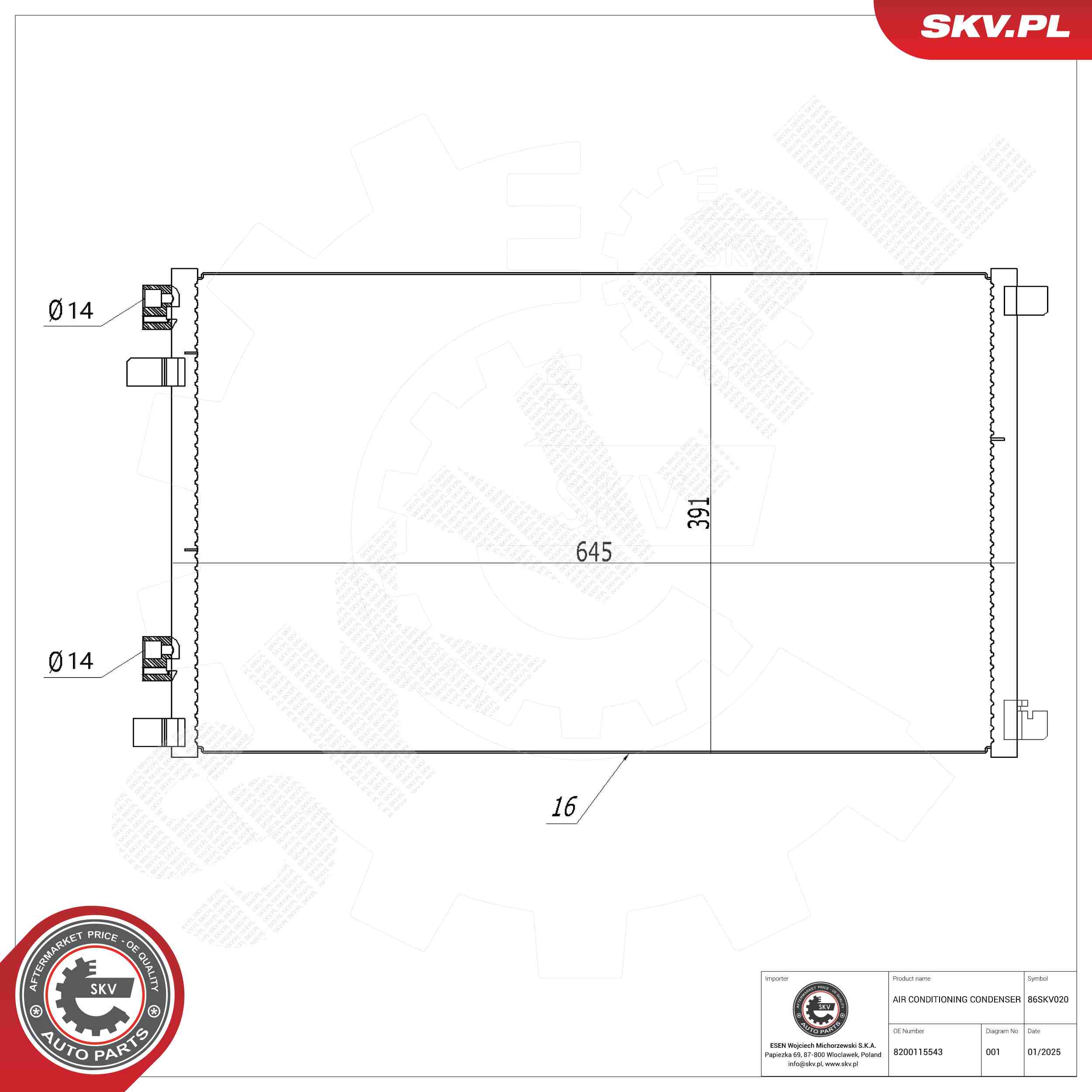 ESEN SKV Kondensor, klimaanlæg 86skv020 for RENAULT