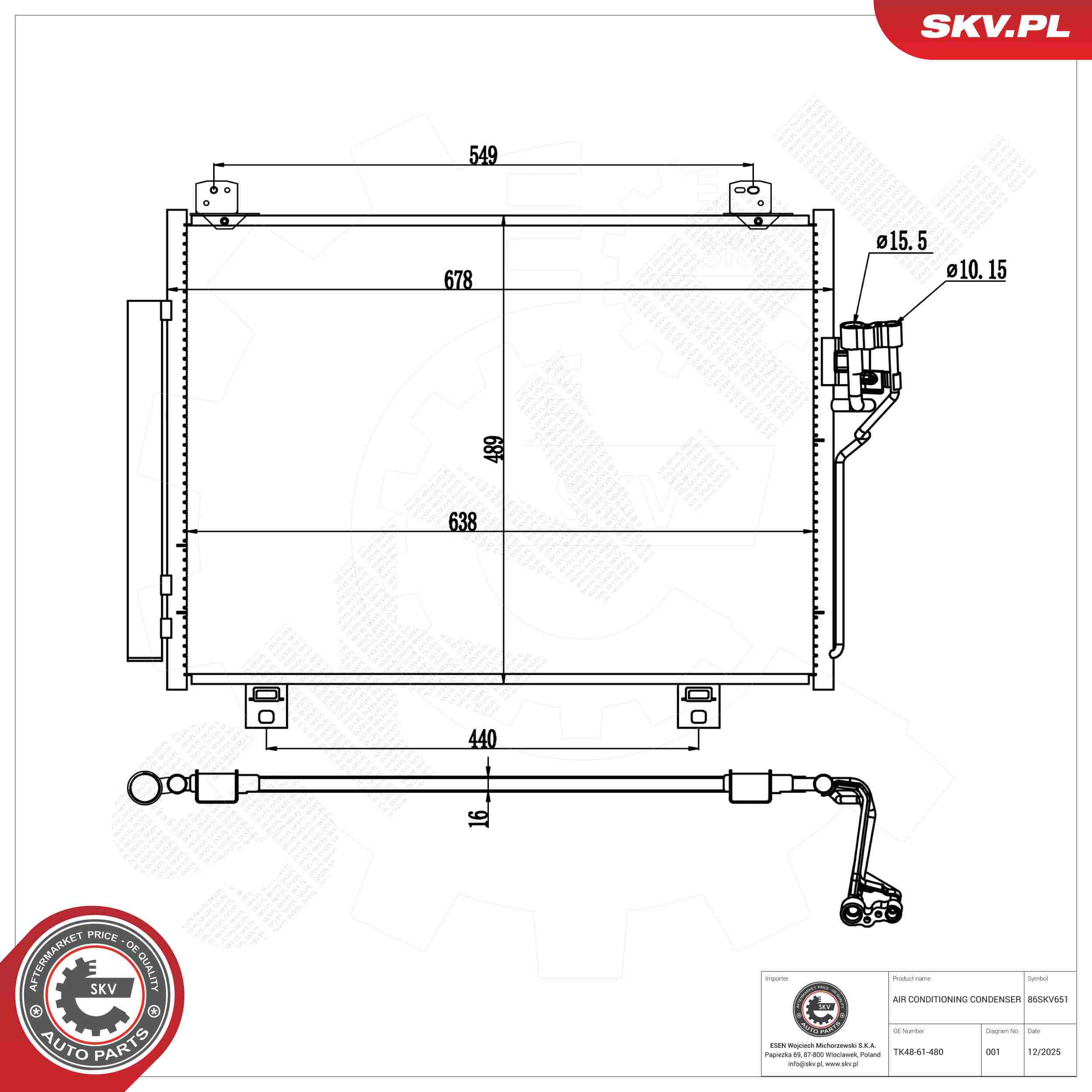 ESEN SKV Kondensor, klimaanlæg 86skv651 for MAZDA