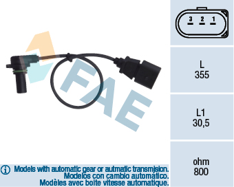 FAE Omdrejningssensor, automat gear 79062 for STANDARD AUTOMOBILE SEAT