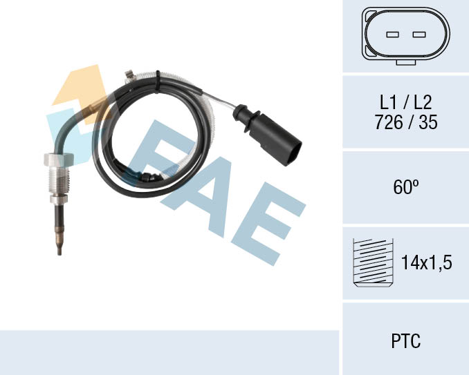 FAE Sensor, udstødningsgastemperatur 68063 før turbolader for SEAT VW