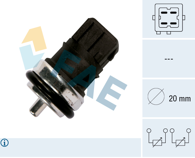 FAE Sensor, kølevæsketemp. 33810 for OPEL GENERAL MOTORS VOLVO SUZUKI RENAULT STANDARD AUTOMOBILE MITSUBISHI DACIA NISSAN