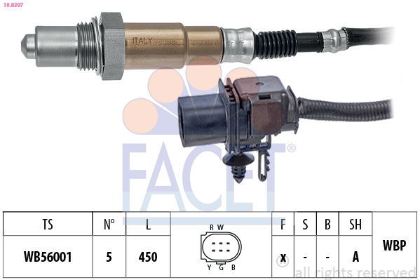 FACET Lambdasonde 108397 for FORD FORD USA OPEL GENERAL MOTORS JEEP LANCIA MAZDA MERCEDES-BENZ KG MOBILITY SSANGYONG