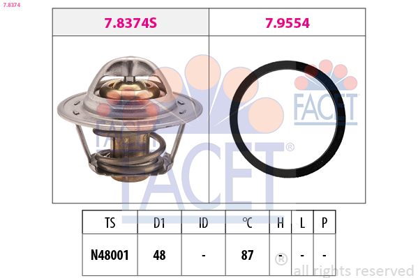 FACET Termostat, kølemiddel 78374 for DAEWOO GENERAL MOTORS