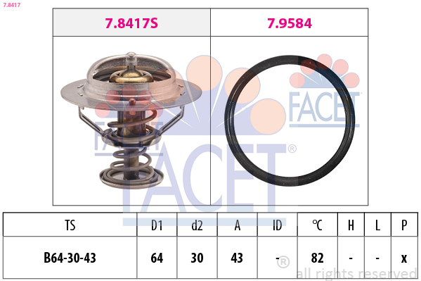 FACET Termostat, kølemiddel 78417 for SAAB OPEL VAUXHALL GENERAL MOTORS HYUNDAI KIA MITSUBISHI RENAULT LEXUS