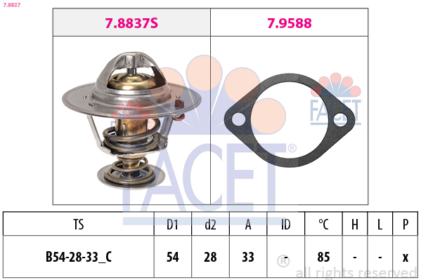 FACET Termostat, kølemiddel 78837 for KIA