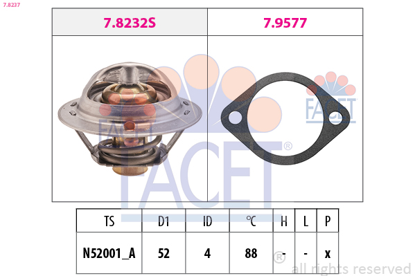 FACET Termostat, kølemiddel 78237 for HYUNDAI KIA