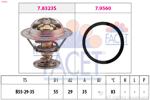 FACET Termostat, kølemiddel 78323 for PEUGEOT DS LANCIA RENAULT SUZUKI TOYOTA