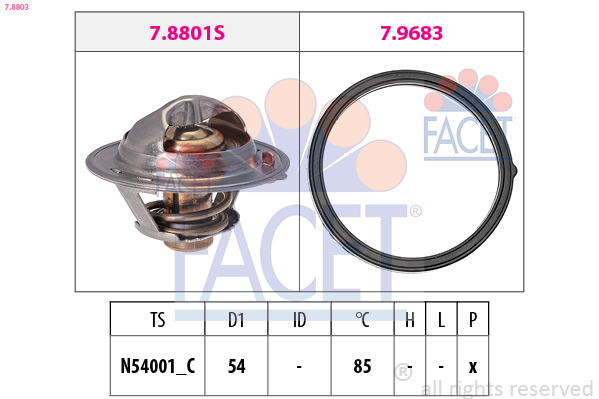 FACET Termostat, kølemiddel 78803 for KIA