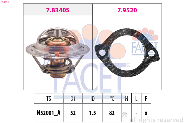 FACET Termostat, kølemiddel 78331 for MAZDA KIA