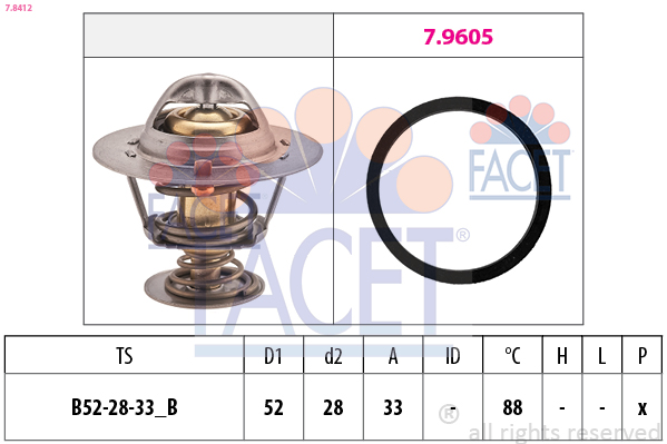 FACET Termostat, kølemiddel 78412 for FORD USA FORD PEUGEOT DS FIAT JAGUAR MAZDA LAND ROVER
