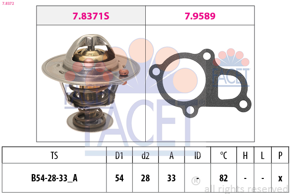 FACET Termostat, kølemiddel 78372 for KIA