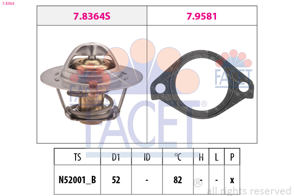 FACET Termostat, kølemiddel 78364 for TOYOTA