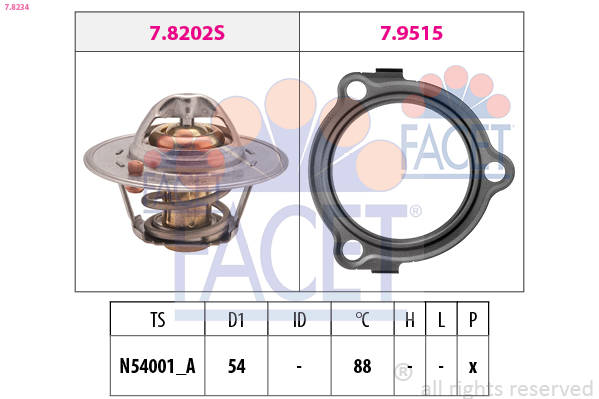FACET Termostat, kølemiddel 78234 for KIA