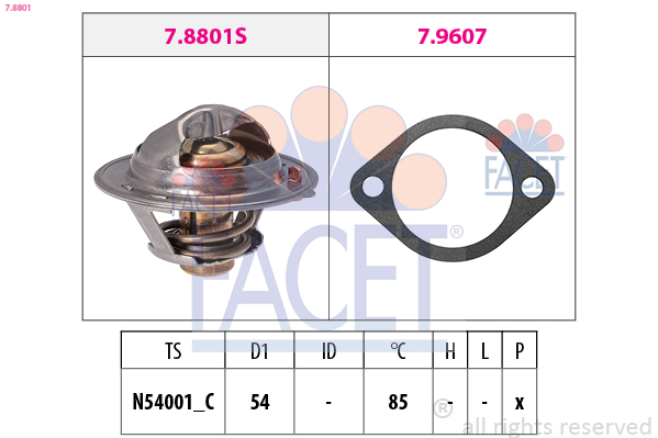 FACET Termostat, kølemiddel 78801 for KIA