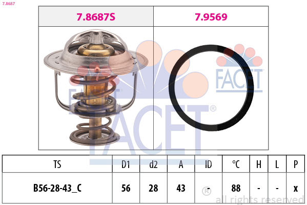 FACET Termostat, kølemiddel 78687 for TOYOTA