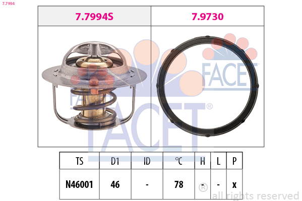 FACET Termostat, kølemiddel 77994 for TOYOTA