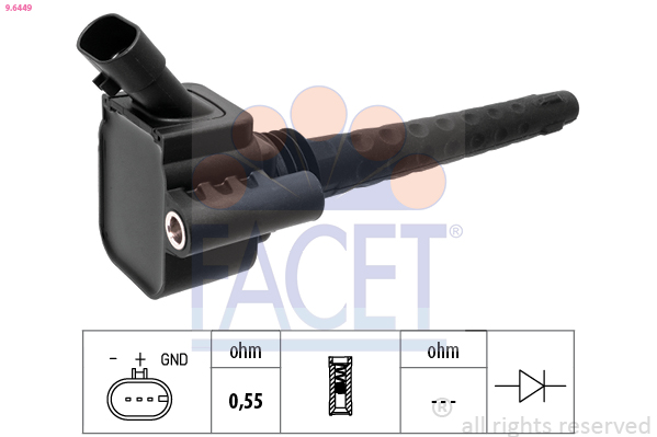 FACET Tændspole 96449 for JEEP LANCIA ABARTH FIAT ALFA ROMEO