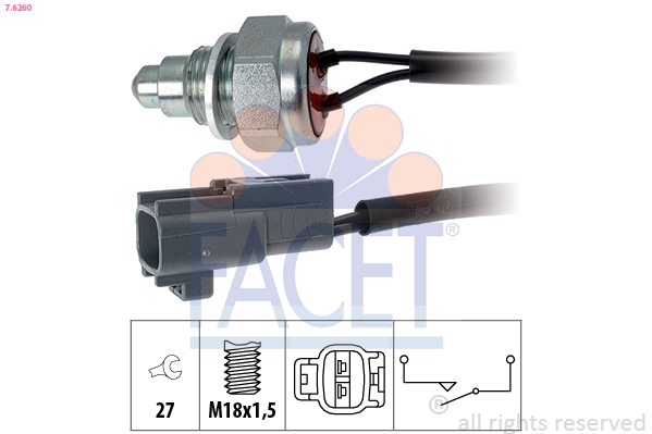 FACET Kontakt, baklygte 7.6260 for PEUGEOT TOYOTA