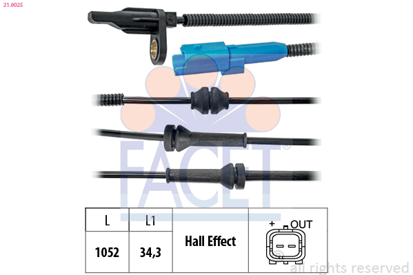 FACET ABS Sensor 210025 for DS PEUGEOT