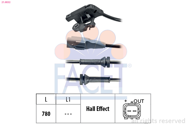 FACET ABS Sensor 210032 for CITROËN PEUGEOT