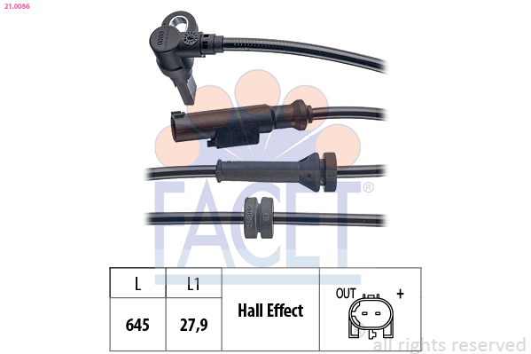 FACET ABS Sensor 210086 for OPEL GENERAL MOTORS ABARTH