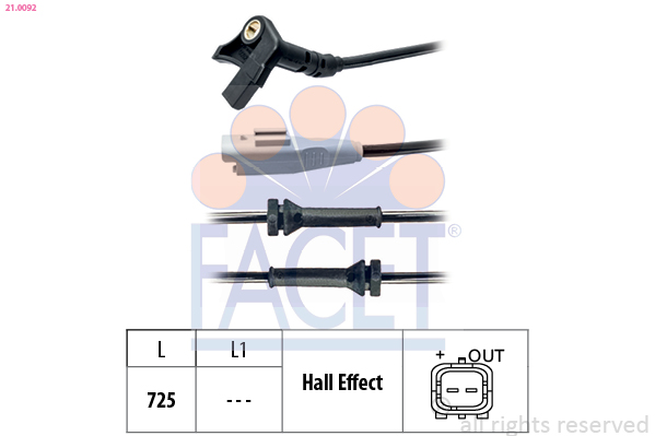 FACET ABS Sensor 210092 for PEUGEOT CITROËN