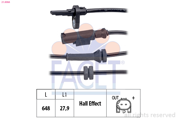 FACET ABS Sensor 210088 for OPEL GENERAL MOTORS FIAT ABARTH VAUXHALL