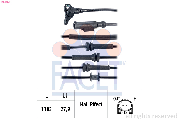 FACET ABS Sensor 210166 for FIAT LANCIA