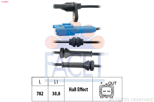 FACET ABS Sensor 210061 for PEUGEOT CITROËN