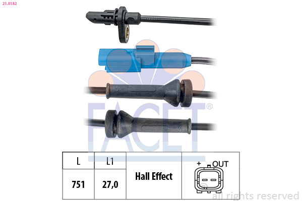 FACET ABS Sensor 210182 for PEUGEOT