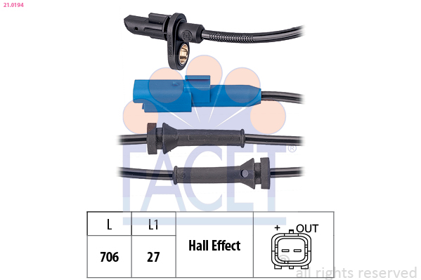 FACET ABS Sensor 210194 for CITROËN