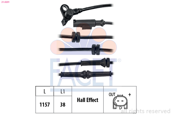 FACET ABS Sensor 210201 for FIAT VAUXHALL PEUGEOT TOYOTA