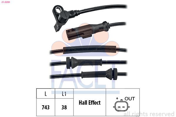 FACET ABS Sensor 210200 for RENAULT