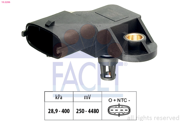 FACET Lufttrykssensor 103206 for OPEL VOLVO RENAULT TRUCKS JEEP VAUXHALL CADILLAC IVECO VW FORD JAGUAR SUZUKI GAZ LAND ROVER