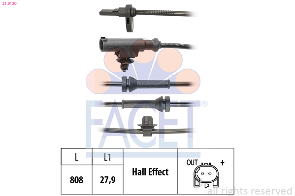 FACET ABS Sensor 210120 for PEUGEOT TOYOTA