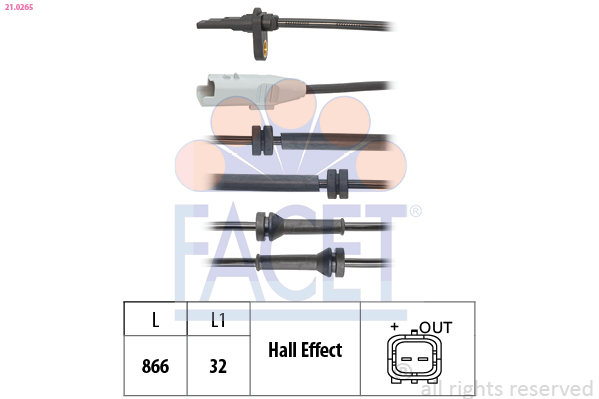 FACET ABS Sensor 210265 for GENERAL MOTORS