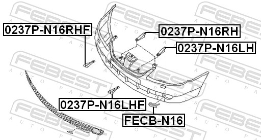 FEBEST Kofangerstiver 0237pn16lh foran til venstre for NISSAN