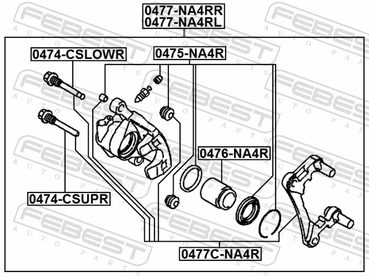 FEBEST Stempel, bremsekaliper 0476na4r bagaksel for MITSUBISHI HONDA SUBARU TOYOTA CITROËN/PEUGEOT