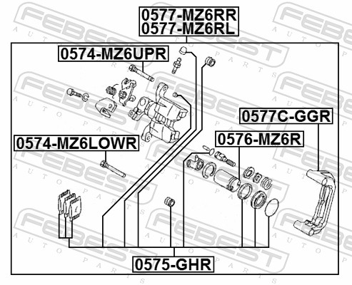 FEBEST Rep.sæt, bremsekaliper 0575ghr bagaksel for MAZDA