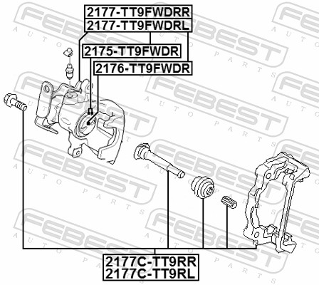 FEBEST Bremsekaliper, holdersæt 2177ctt9rr Bagaksel højre for FORD