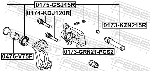 FEBEST Ledebolt, bremsekaliper 0174kdj120r bagaksel for MAZDA TOYOTA