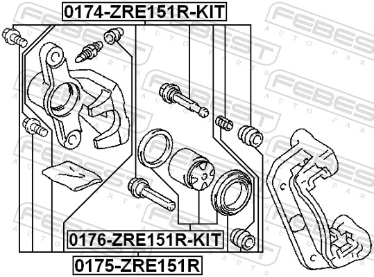 FEBEST Rep.sæt, bremsekaliper 0175-ZRE151R bagaksel for TOYOTA