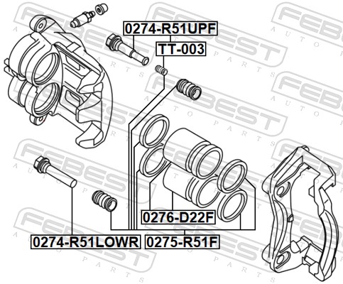 FEBEST Ledebolt, bremsekaliper 0274r51lowf foraksel nede for NISSAN SUBARU
