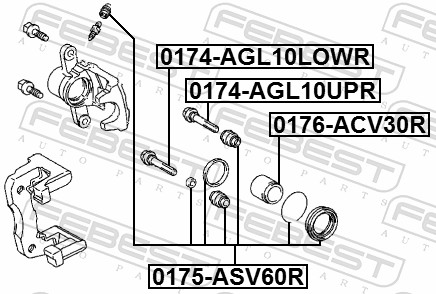 FEBEST Ledebolt, bremsekaliper 0174agl10lowr Bagaksel nede for TOYOTA