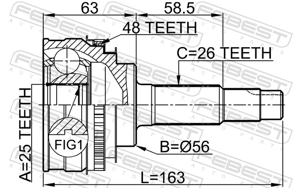 FEBEST Ledsæt, drivaksel 0110065a48 foraksel for TOYOTA