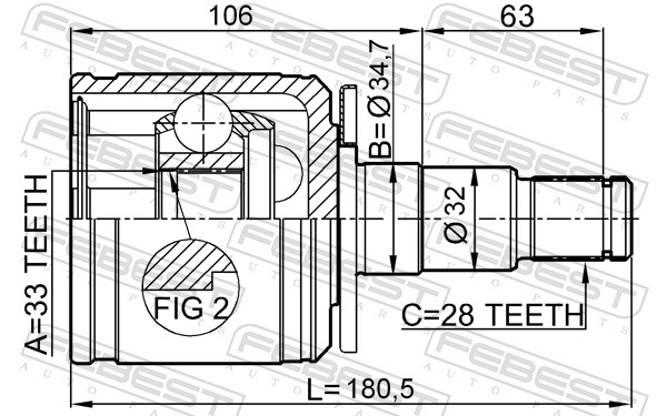 FEBEST Ledsæt, drivaksel 0411kb4lh venstre foraksel for MITSUBISHI