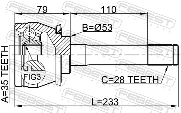 FEBEST Ledsæt, drivaksel 1410mus foraksel for SSANGYONG