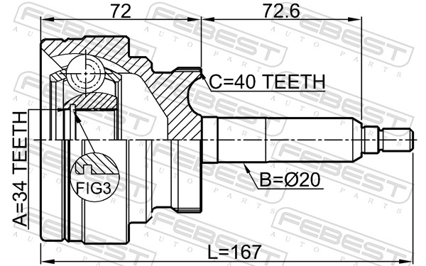 FEBEST Ledsæt, drivaksel 1410rod foraksel for SSANGYONG