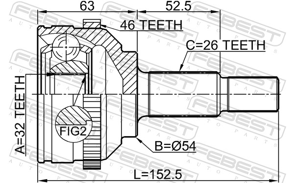 FEBEST Ledsæt, drivaksel 2010seba46 foraksel for CHRYSLER ALFAROME/FIAT/LANCI